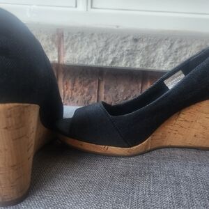 Black Wedge Heels with Cork Detail